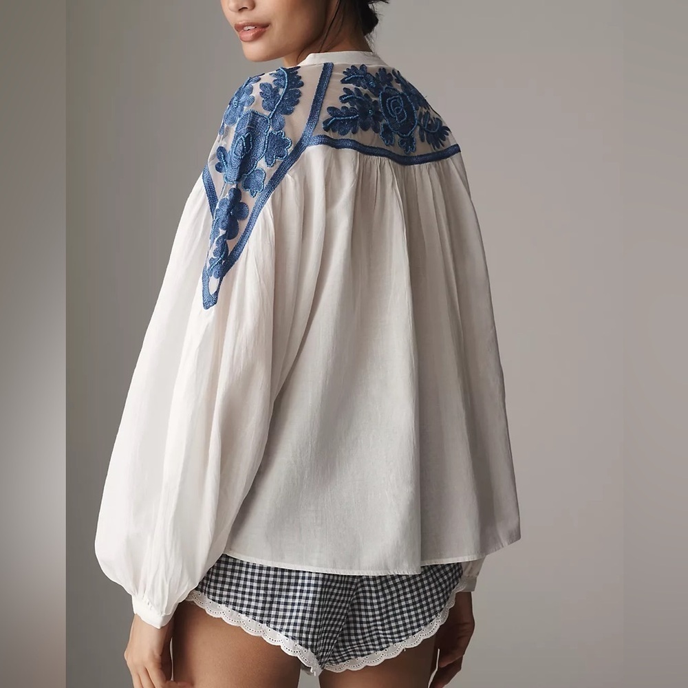 By Anthropologie Long-Sleeve Two-Tone Lace Blouse ๐ฟ - Picture 2 of 8